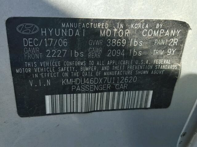 KMHDU46DX7U112620 - 2007 HYUNDAI ELANTRA GL SILVER photo 10