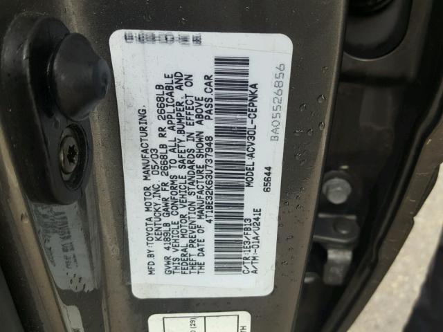 4T1BE32K63U737948 - 2003 TOYOTA CAMRY LE GRAY photo 10