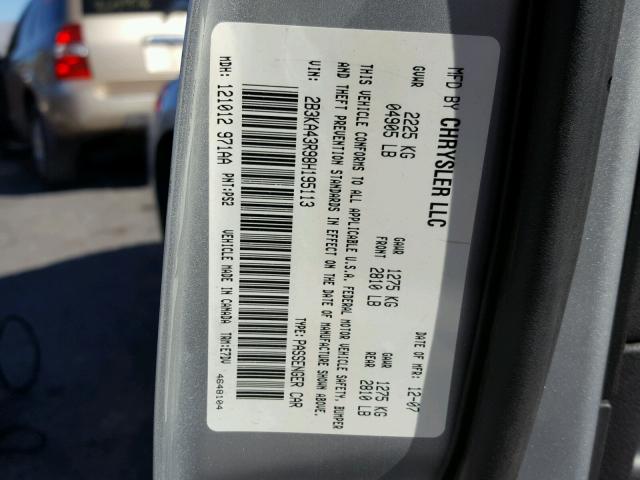 2B3KA43R98H195113 - 2008 DODGE CHARGER GRAY photo 10