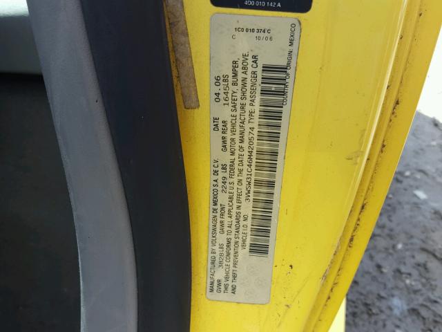 3VWSW31C46M420574 - 2006 VOLKSWAGEN NEW BEETLE YELLOW photo 10