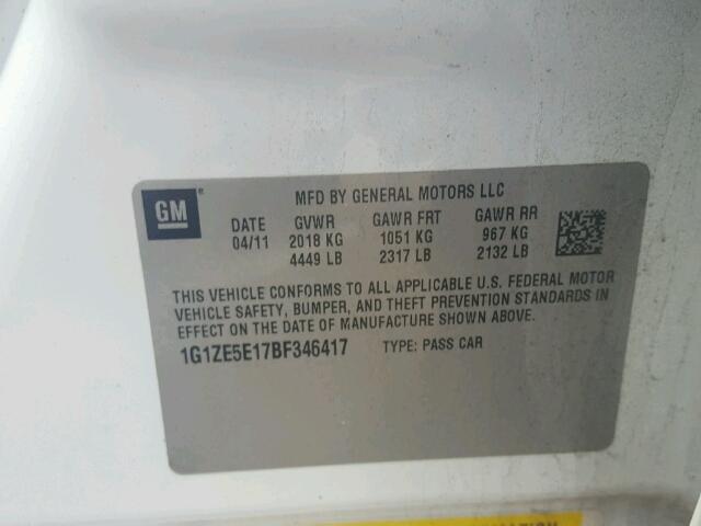 1G1ZE5E17BF346417 - 2011 CHEVROLET MALIBU LTZ 白色 照片 10