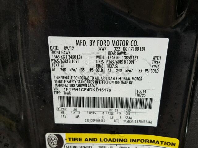 1FTFW1CF4DKD15179 - 2013 FORD F150 SUPER BLACK photo 10