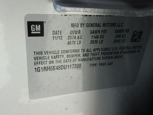 1G1RH6E48DU117380 - 2013 CHEVROLET VOLT SILVER photo 10