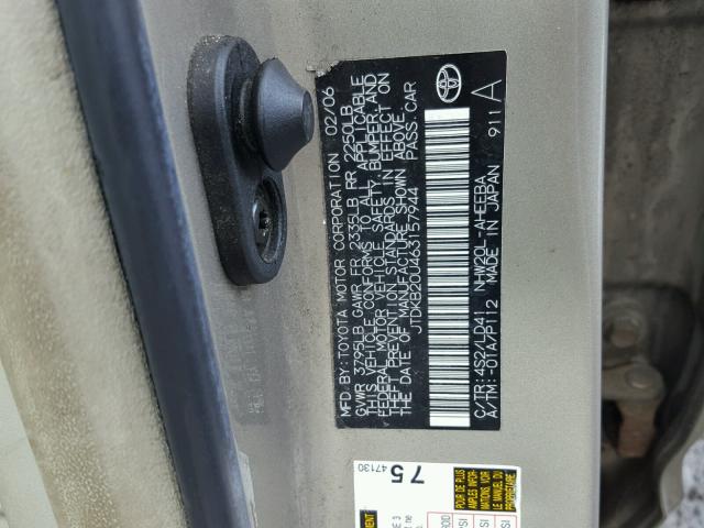 JTDKB20U463157944 - 2006 TOYOTA PRIUS GOLD photo 10