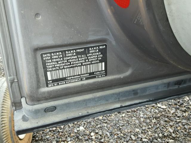 YS3FB49S841033563 - 2004 SAAB 9-3 LINEAR GRAY photo 10