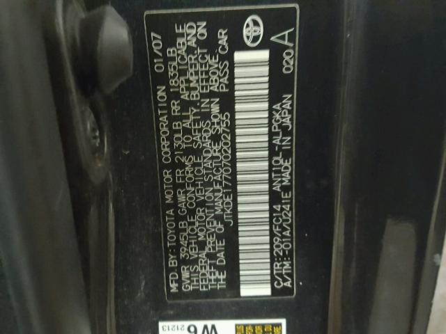 JTKDE177070202755 - 2007 TOYOTA SCION TC 黑色 照片 10