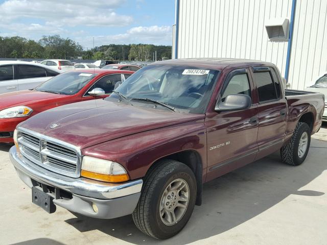 1B7GL2AX61S104785 - 2001 DODGE DAKOTA QUA MAROON photo 2