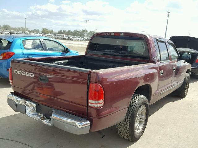 1B7GL2AX61S104785 - 2001 DODGE DAKOTA QUA MAROON photo 4