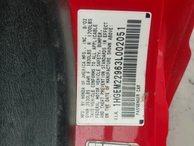1HGEM22963L002051 - 2003 HONDA CIVIC EX Qırmızı foto 10