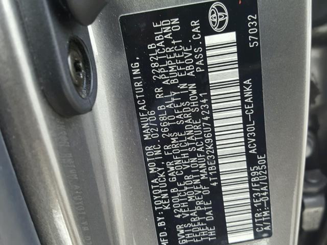 4T1BE32K96U742341 - 2006 TOYOTA CAMRY LE GRAY photo 10