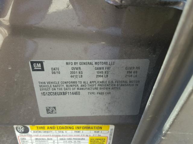 1G1ZC5EUXBF114460 - 2011 CHEVROLET MALIBU 1LT 石墨色 照片 10