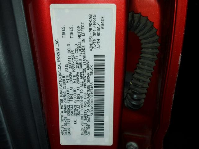 5TEGN92NX3Z197468 - 2003 TOYOTA TACOMA DOU RED photo 10