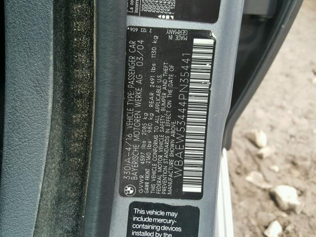 WBAEW53444PN35441 - 2004 BMW 330 XI GRAY photo 10