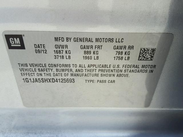 1G1JA5SHXD4125693 - 2013 CHEVROLET SONIC LS SILVER photo 10