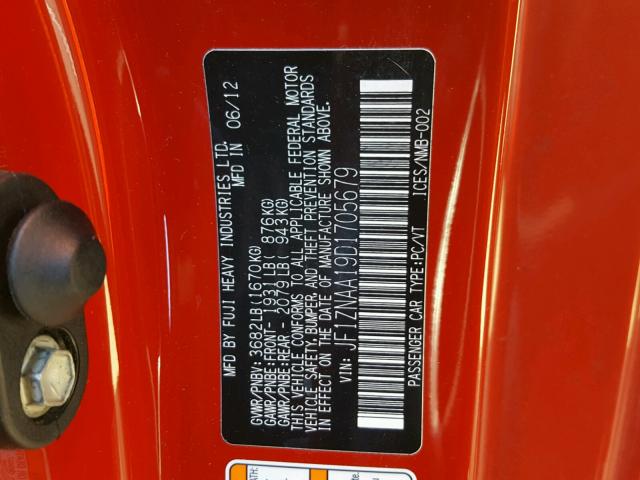 JF1ZNAA19D1705679 - 2013 TOYOTA SCION FR-S წითელი ფოტო 10