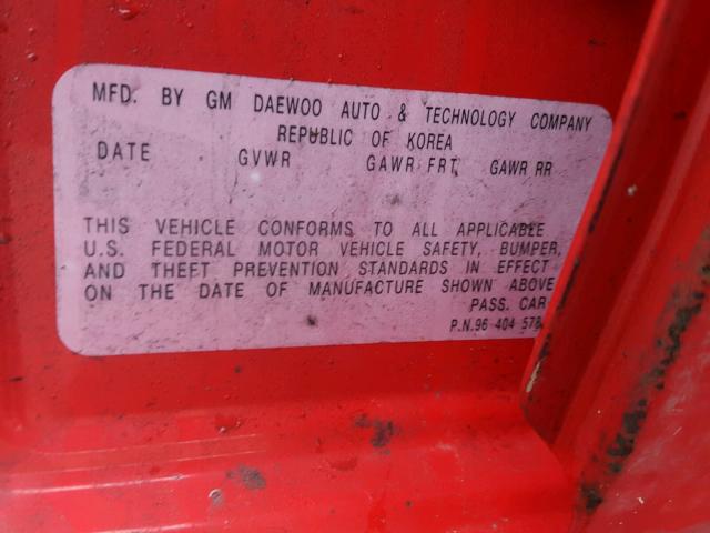 KL1TD52635B443990 - 2005 CHEVROLET AVEO BASE Kırmızı fotoğraf 10