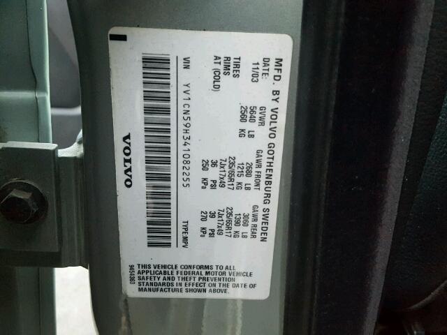YV1CN59H341082255 - 2004 VOLVO XC90 SILVER photo 10