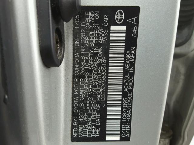 JTDBE32K563061491 - 2006 TOYOTA CAMRY LE SILVER photo 10