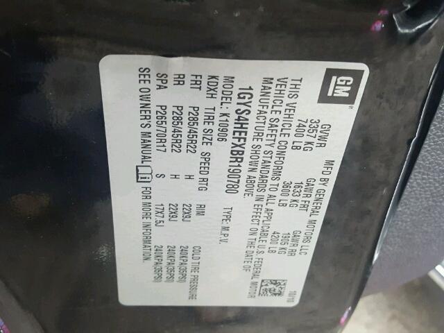 1GYS4HEFXBR190780 - 2011 CADILLAC ESCALADE E BLACK photo 10