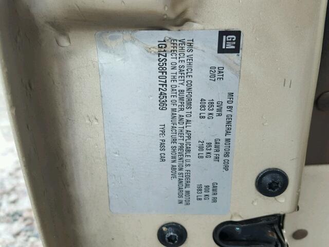 1G1ZS58F07F245369 - 2007 CHEVROLET MALIBU LS ოქროსფერი ფოტო 10