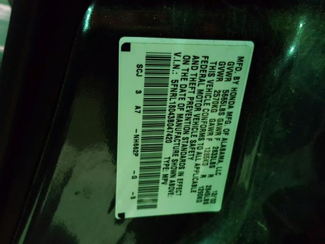 5FNRL18043B047420 - 2003 HONDA ODYSSEY EX GREEN photo 10