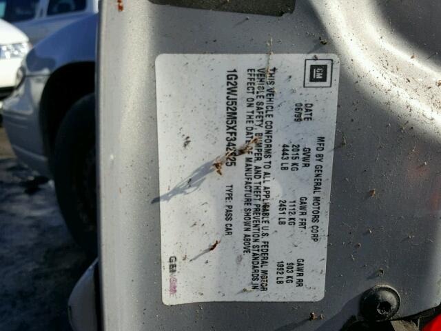 1G2WJ52M5XF342625 - 1999 PONTIAC GRAND PRIX SILVER photo 10