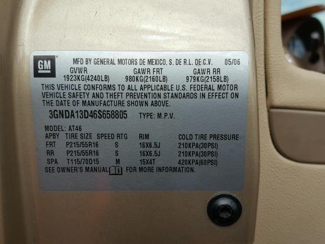 3GNDA13D46S658805 - 2006 CHEVROLET HHR LS GOLD photo 10