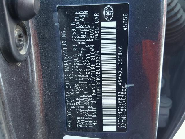 4T1BF3EK0BU123274 - 2011 TOYOTA CAMRY BASE GRAY photo 10