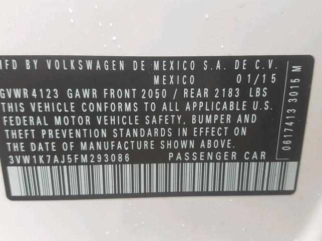 3VW1K7AJ5FM293086 - 2015 VOLKSWAGEN JETTA BASE 白色 照片 10