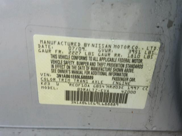 3N1AB61E69L688889 - 2009 NISSAN SENTRA 2.0 SILVER photo 10