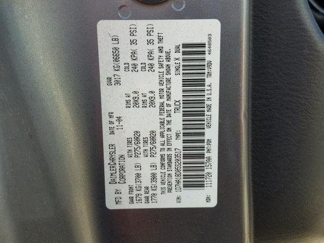 1D7HA18D05S203517 - 2005 DODGE RAM 1500 S GRAY photo 10