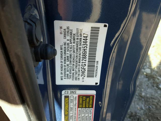 2HGFG12886H534447 - 2006 HONDA CIVIC EX ლურჯი ფოტო 10