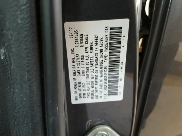 1HGCP3F89CA042366 - 2012 HONDA ACCORD EXL GRAY photo 10