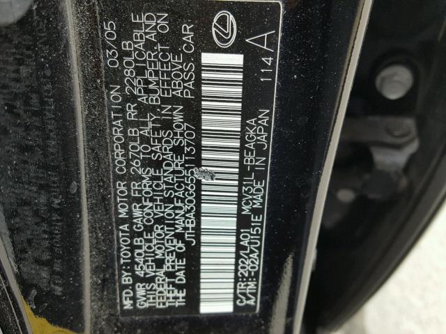 JTHBA30G655113707 - 2005 LEXUS ES330 BLACK photo 10