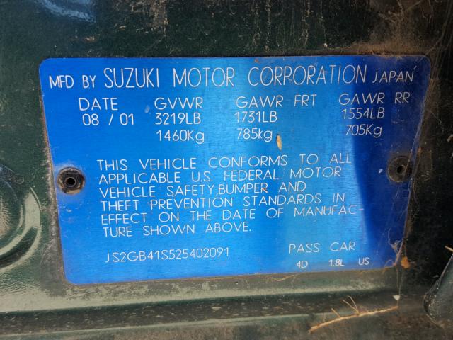 JS2GB41S525402091 - 2002 SUZUKI ESTEEM GL GREEN photo 10