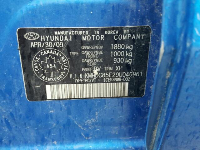 KMHDC85E29U046961 - 2009 HYUNDAI ELANTRA TO BLUE photo 10