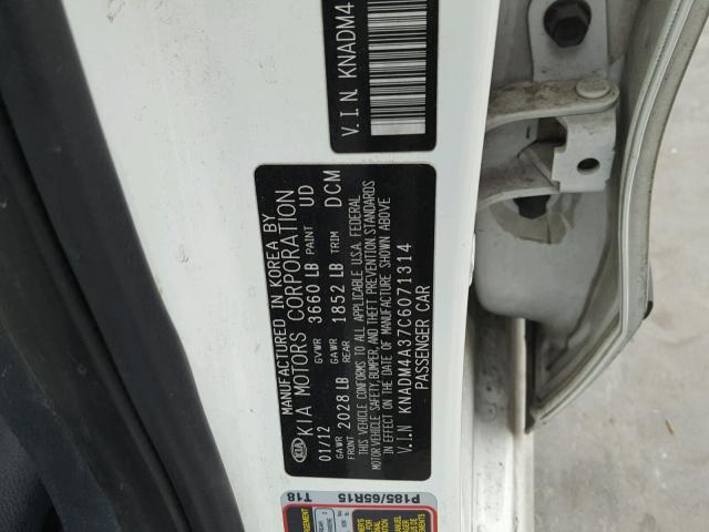 KNADM4A37C6071314 - 2012 KIA RIO LX Սպիտակ լուսանկար 10