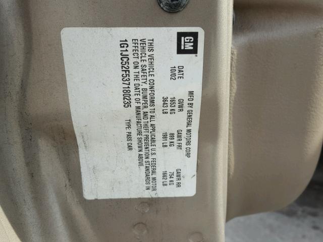 1G1JC52F537180235 - 2003 CHEVROLET CAVALIER GOLD photo 10