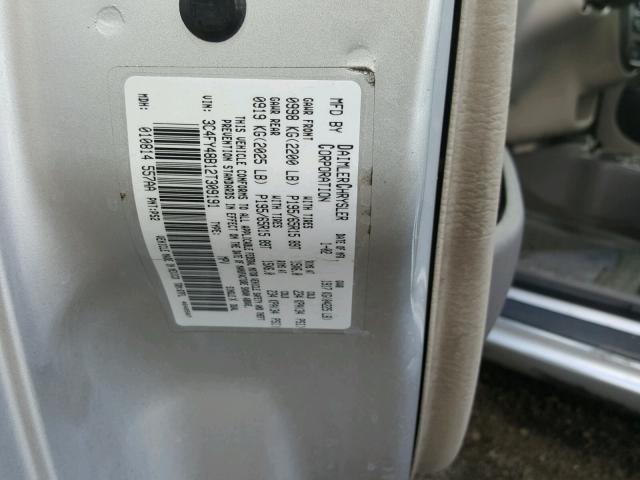 3C4FY48B12T309191 - 2002 CHRYSLER PT CRUISER SILVER photo 10