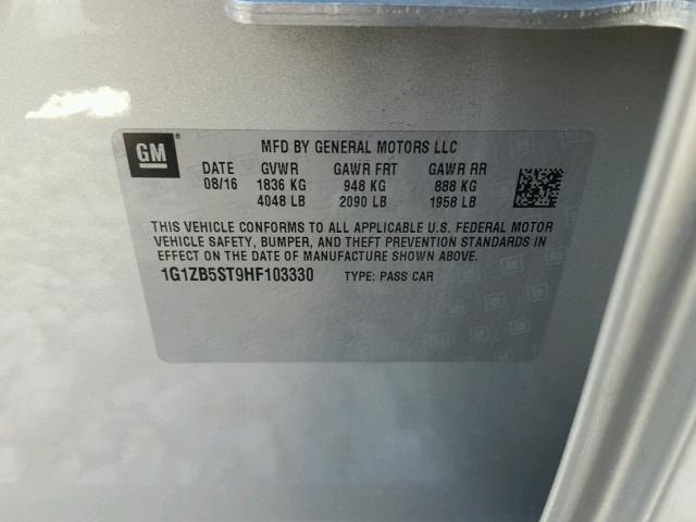 1G1ZB5ST9HF103330 - 2017 CHEVROLET MALIBU LS ვერცხლისფერი ფოტო 10