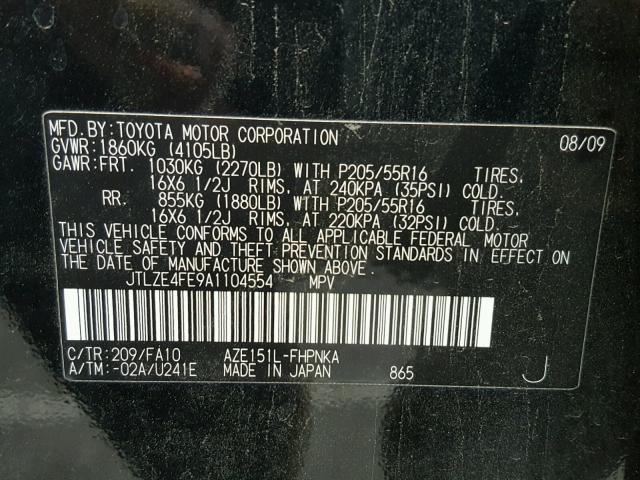 JTLZE4FE9A1104554 - 2010 TOYOTA SCION XB 黑色 照片 10