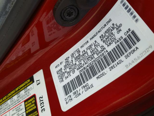 1NXBU40E29Z055874 - 2009 TOYOTA COROLLA BA RED photo 10