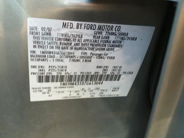 1MEHM43107G613044 - 2007 MERCURY MONTEGO PR 青色 照片 10