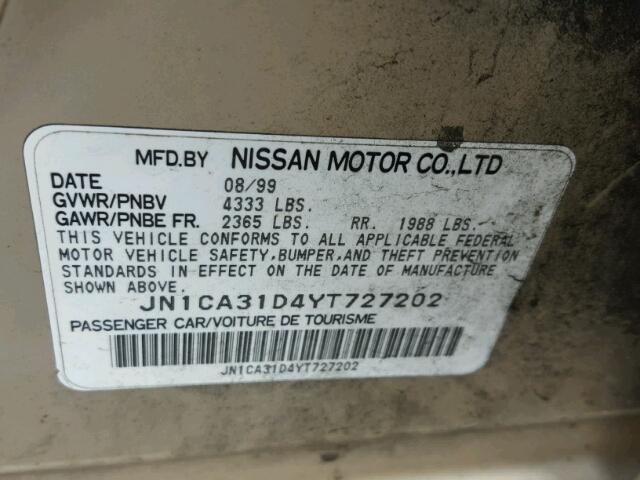 JN1CA31D4YT727202 - 2000 NISSAN MAXIMA GLE TAN photo 10