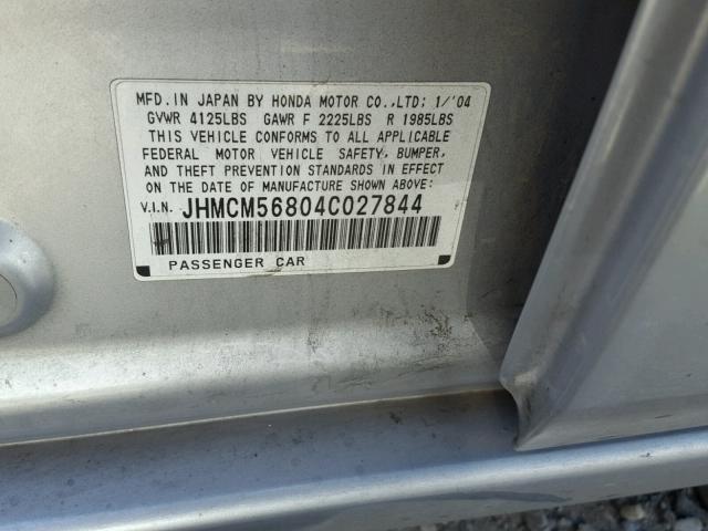 JHMCM56804C027844 - 2004 HONDA ACCORD EX SILVER photo 10