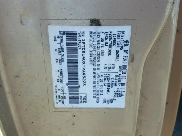 1FTCR14UXTPA45223 - 1996 FORD RANGER SUP TAN photo 10