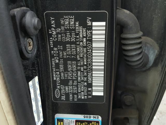 KM8NU73C38U034507 - 2008 HYUNDAI VERACRUZ G BLACK photo 10