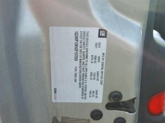 1G2WP12K42F157593 - 2002 PONTIAC GRAND PRIX ვერცხლისფერი ფოტო 10