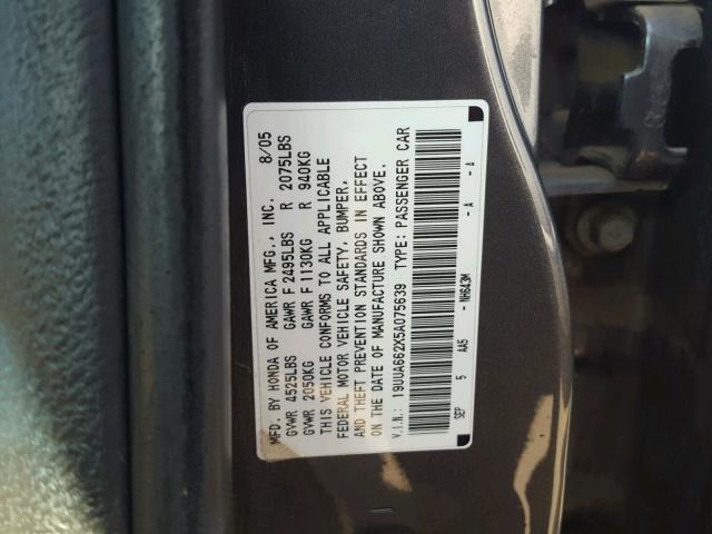 19UUA662X5A075639 - 2005 ACURA TL CHARCOAL photo 10