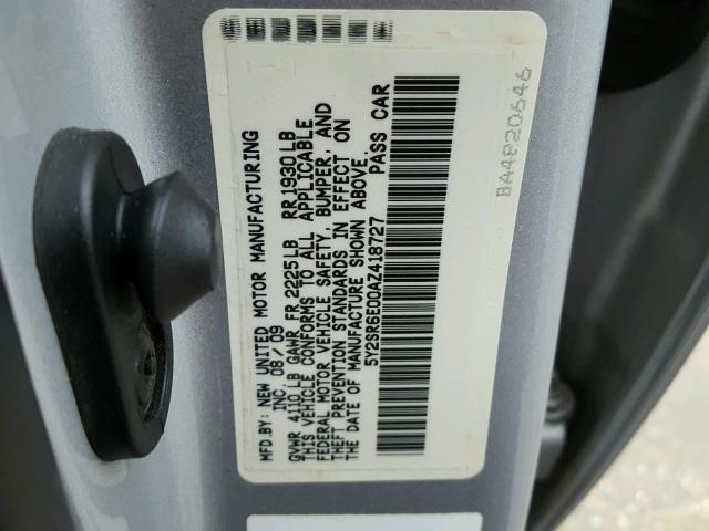 5Y2SR6E00AZ418727 - 2010 PONTIAC VIBE GT GRAY photo 10